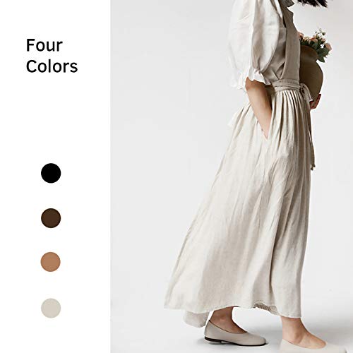 losofar Pleated Cotton Long Apron X Back Kitchen Garden Florist Work Clothes Bib Dress (beige, 38.5x34.6in) - Image 3