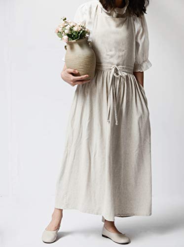 losofar Pleated Cotton Long Apron X Back Kitchen Garden Florist Work Clothes Bib Dress (beige, 38.5x34.6in) - Image 4