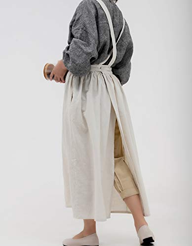 losofar Pleated Cotton Long Apron X Back Kitchen Garden Florist Work Clothes Bib Dress (beige, 38.5x34.6in) - Image 5