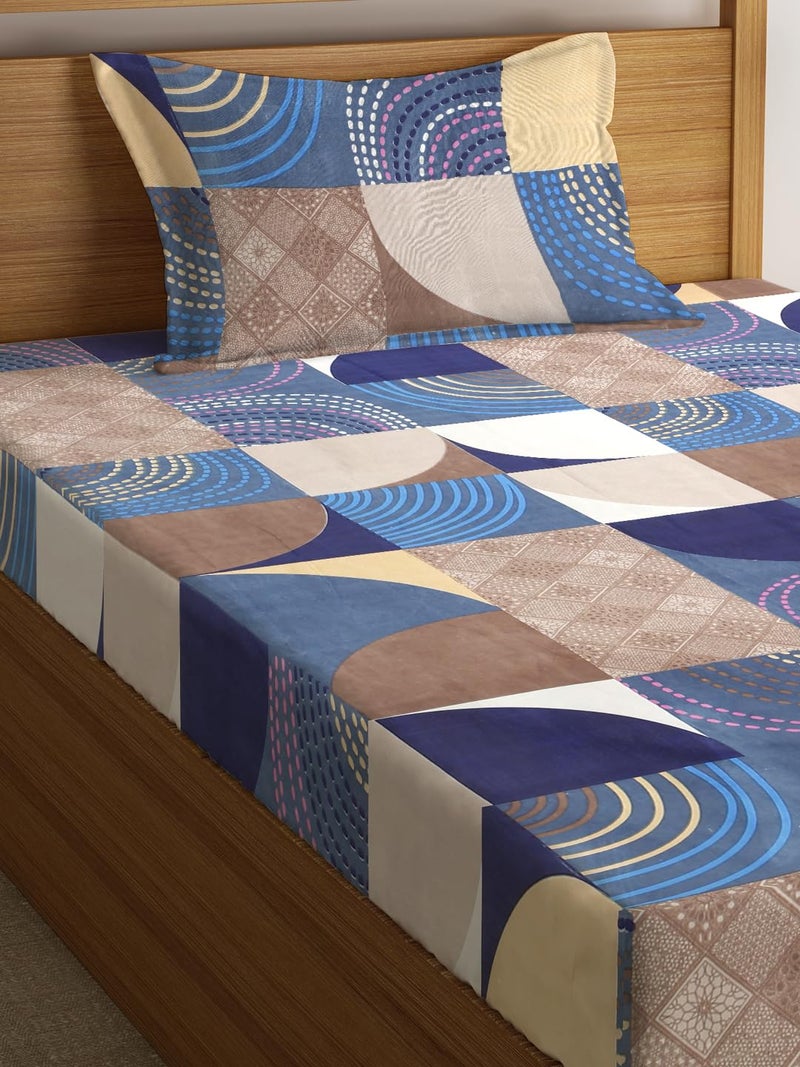 Fashion String 144TC Microfibre Blue Orbit Geometric Blue Single Bedsheet with 1 Pillow Cover - Image 3