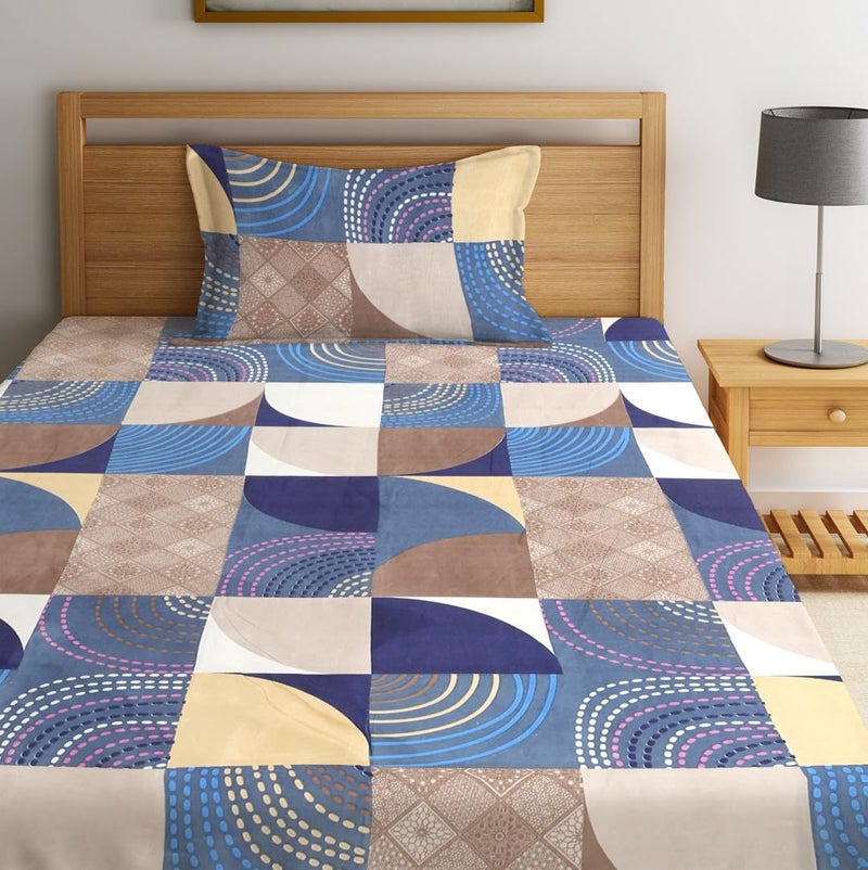 Fashion String 144TC Microfibre Blue Orbit Geometric Blue Single Bedsheet with 1 Pillow Cover - Image 2