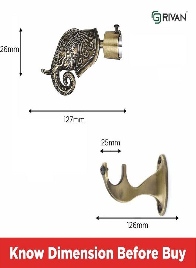 GRIVAN Rajwada Royal Aluminium Elephant Curtain Brackets Parda Holders with Support Fittings 1 Inch Rod Pocket Finials Designer Door and Window (Antique ,Pair of 3) - Image 4