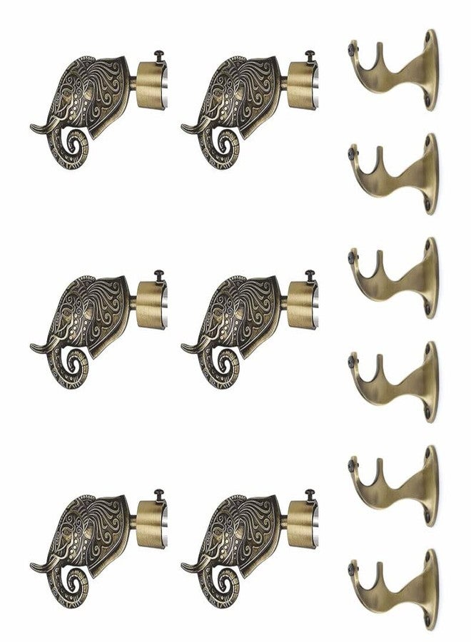 GRIVAN Rajwada Royal Aluminium Elephant Curtain Brackets Parda Holders with Support Fittings 1 Inch Rod Pocket Finials Designer Door and Window (Antique ,Pair of 3) - Image 1