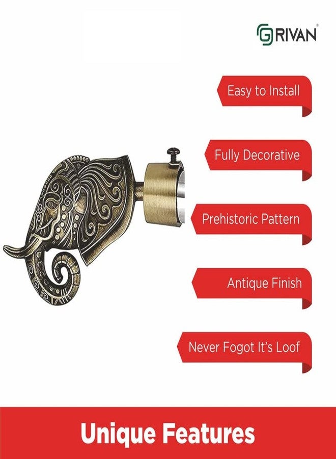 GRIVAN Rajwada Royal Aluminium Elephant Curtain Brackets Parda Holders with Support Fittings 1 Inch Rod Pocket Finials Designer Door and Window (Antique ,Pair of 3) - Image 3