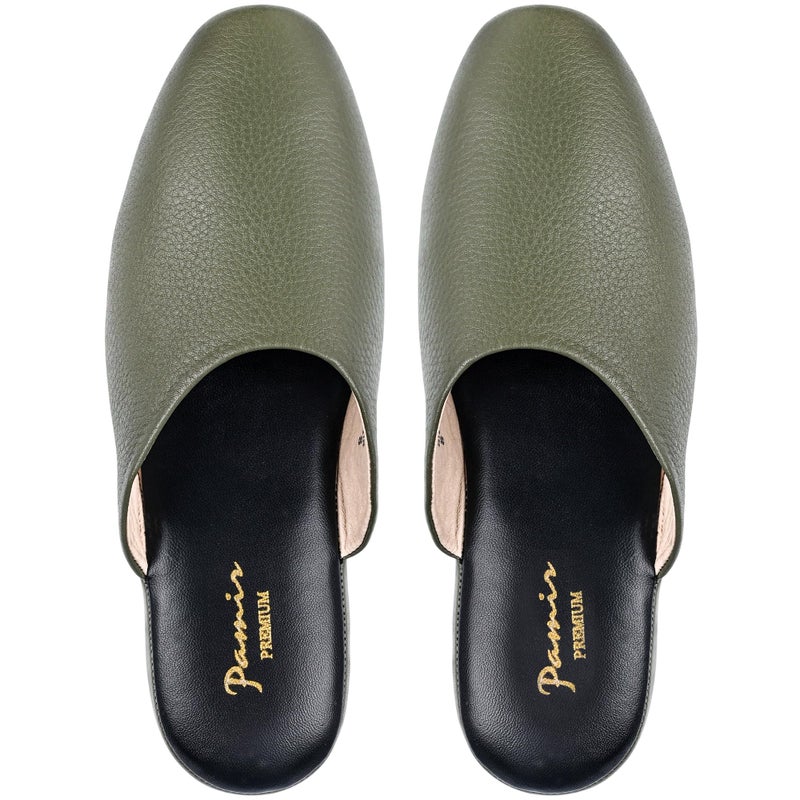 PAMIR Women's Genuine Leather Hand-Turned Scuffs - Indoor House Slippers with Memory Foam, Silent Suede Sole, Avocado Size US 8 - Image 1