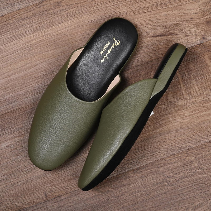 PAMIR Women's Genuine Leather Hand-Turned Scuffs - Indoor House Slippers with Memory Foam, Silent Suede Sole, Avocado Size US 8 - Image 3