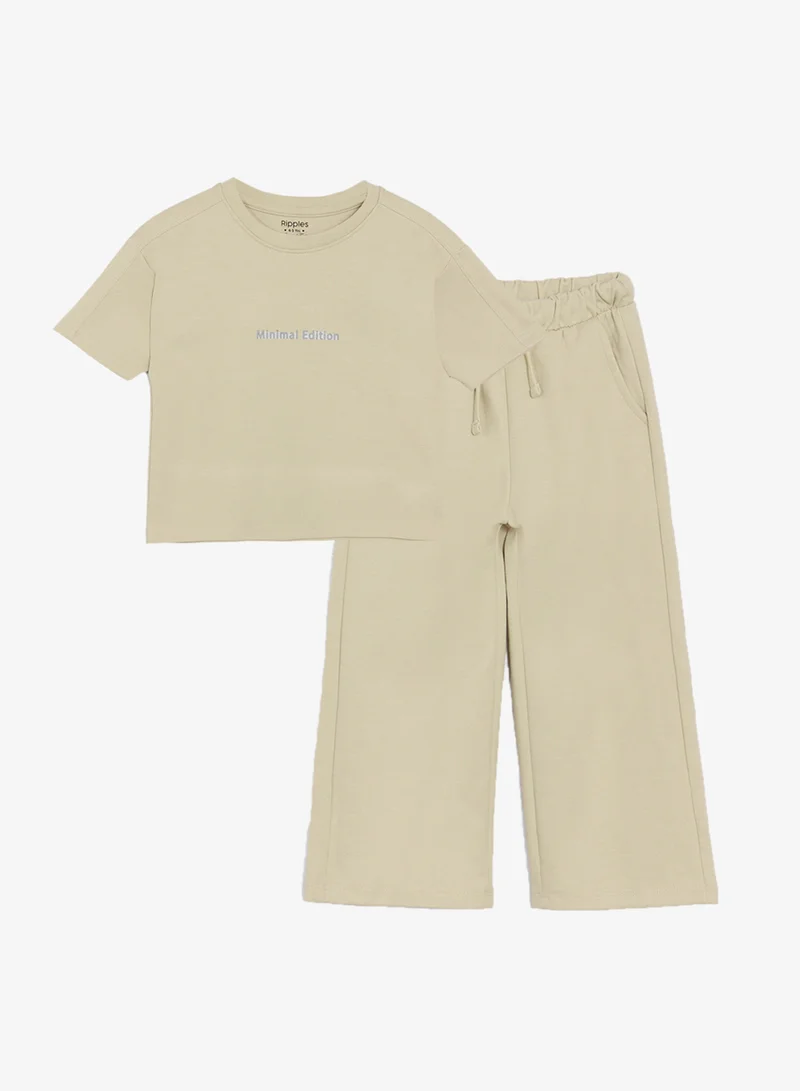 Ripples Girls Round Neck Tee & Wide-Leg pant Set