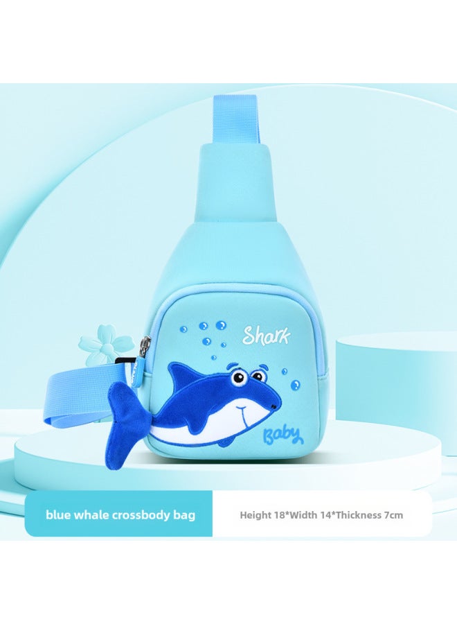 Orang Cute Shark Kindergarten Schoolbag Ridge Relief مادة الغوص حقيبة ظهر للأطفال مبيعات مباشرة - اللون: حقيبة صدر القرش الأزرق المائي - Image 1