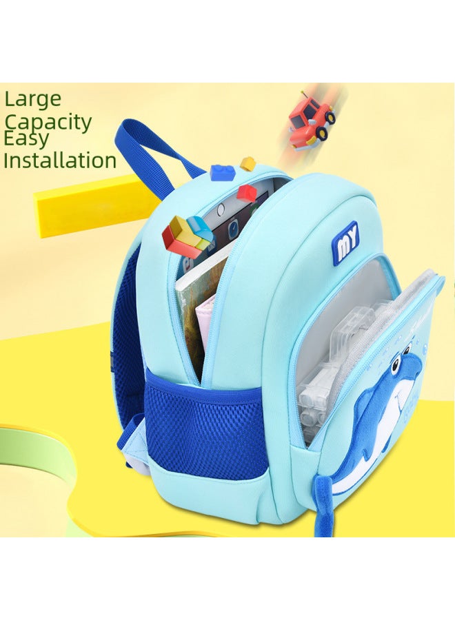 Orang Cute Shark Kindergarten Schoolbag Ridge Relief مادة الغوص حقيبة ظهر للأطفال مبيعات مباشرة - اللون: حقيبة صدر القرش الأزرق المائي - Image 3