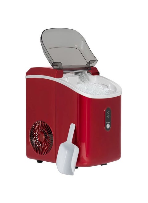 33LB Per Day Countertop Ice Maker, 1-Click Automatic Operation, Self-Cleaning, Chewable Soft Nugget Ice, Red Stainless
