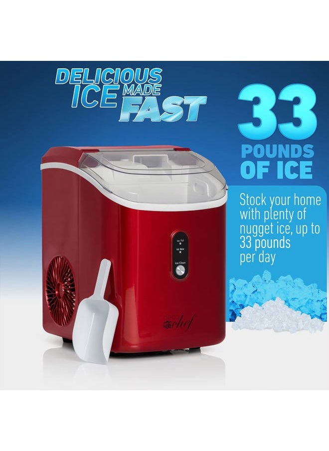 Deco Chef 33LB Per Day Countertop Ice Maker, 1-Click Automatic Operation, Self-Cleaning, Chewable Soft Nugget Ice, Red Stainless  - Image 3