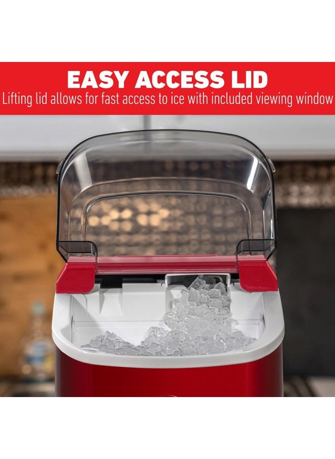 33LB Per Day Countertop Ice Maker, 1-Click Automatic Operation, Self-Cleaning, Chewable Soft Nugget Ice, Red Stainless