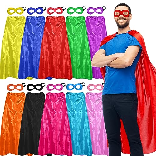 D.Q.Z Bulk Superhero-Capes and Masks for Adults Super Hero Costume Women Men Group Halloween Team Spirit Party,10 Pack - Image 1