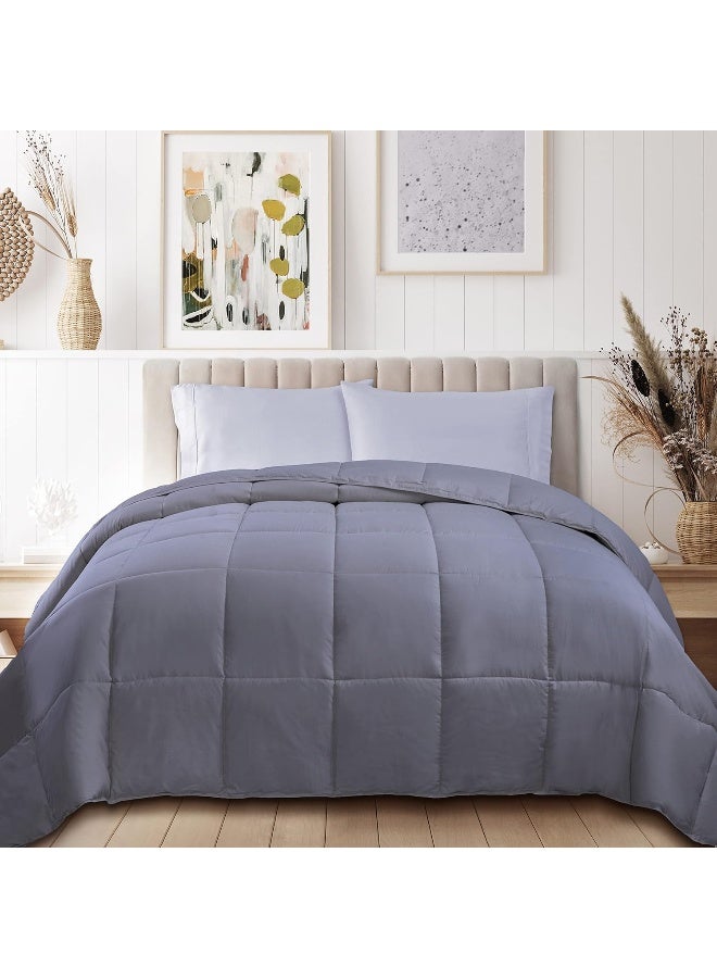 SUPERIOR Classic AllSeason Reversible Down Alternative Comforter Comfy Fluffy Cozy Lightweight Decorative Duvet Insert Plush Oversized Bedding Essential Box Quilt Design King Silver - Image 4