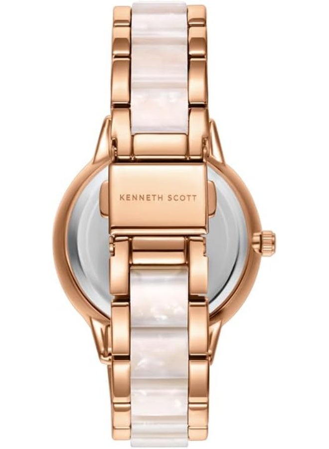 كينيث سكوت ساعة كينيث سكوت نسائية بحركة  وشاشة تناظرية وسوار من خليط معدني وأسيتات بلاستيك - -، أبيض - Image 3