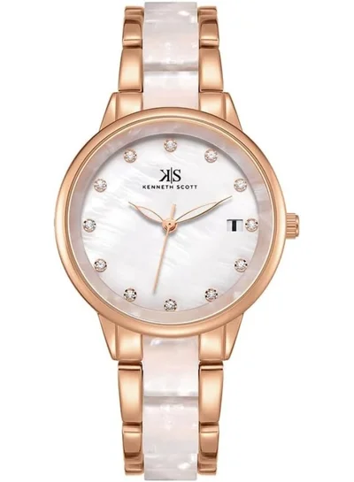 KENNETH SCOTT Kenneth Scott Women's PC21J Movement Watch, Analog Display and Alloy and Acetate Plastic Strap - K24503-RCWM, White