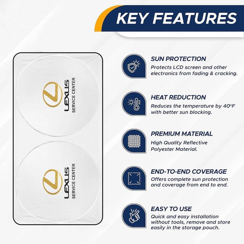 LEXUS Foldable Car Windshield Sunshade for Front Glass – 150 × 75 cm Reflective UV Protection Sun Shade, Heat Reduction Interior Protector with Easy Twist Fold Storage - Image 5