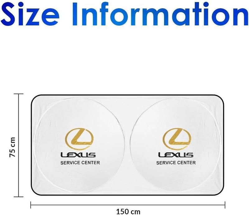 LEXUS Foldable Car Windshield Sunshade for Front Glass – 150 × 75 cm Reflective UV Protection Sun Shade, Heat Reduction Interior Protector with Easy Twist Fold Storage - Image 2