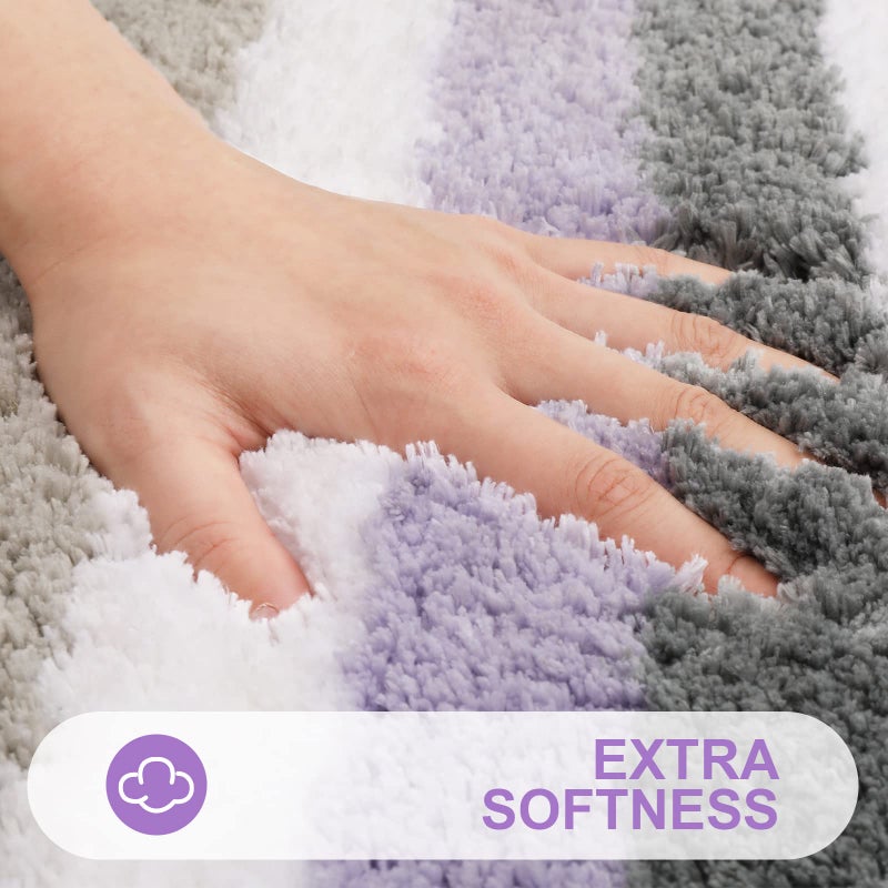 Buganda Microfiber Striped Bathroom Rugs Bath Mat, Extra Thick, Soft and Shaggy, Absorbent, Machine Washable, Bath Rugs for Bathroom, Tub and Shower, 24x16 Inches, Purple-Grey - Image 2