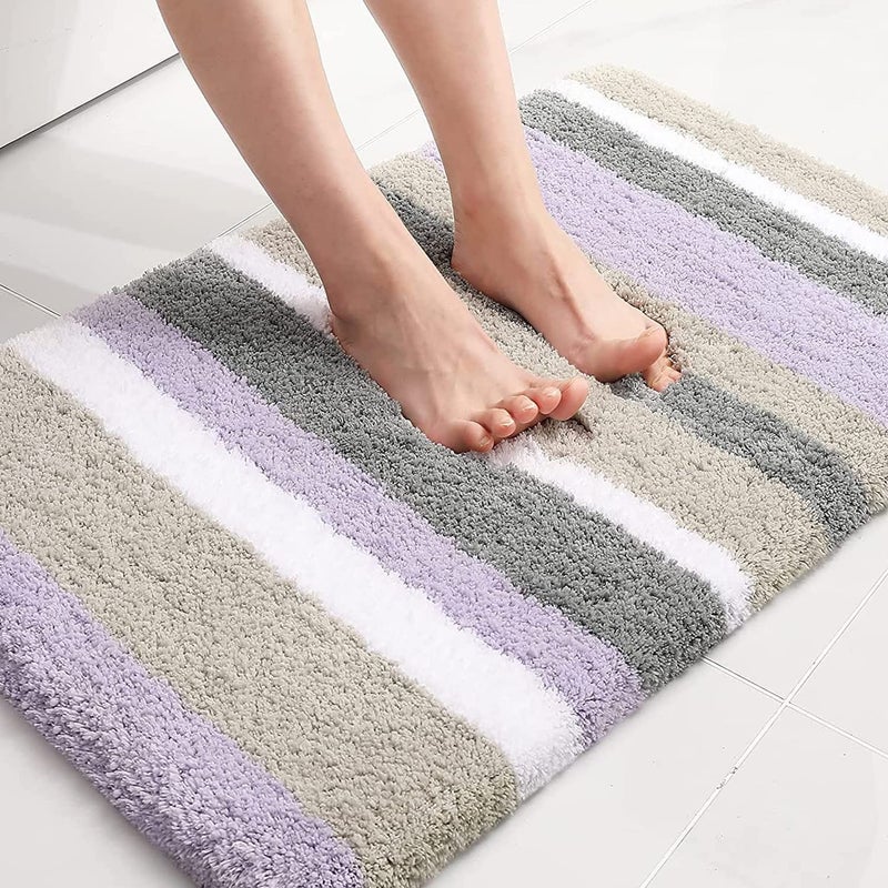 Buganda Microfiber Striped Bathroom Rugs Bath Mat, Extra Thick, Soft and Shaggy, Absorbent, Machine Washable, Bath Rugs for Bathroom, Tub and Shower, 24x16 Inches, Purple-Grey - Image 1