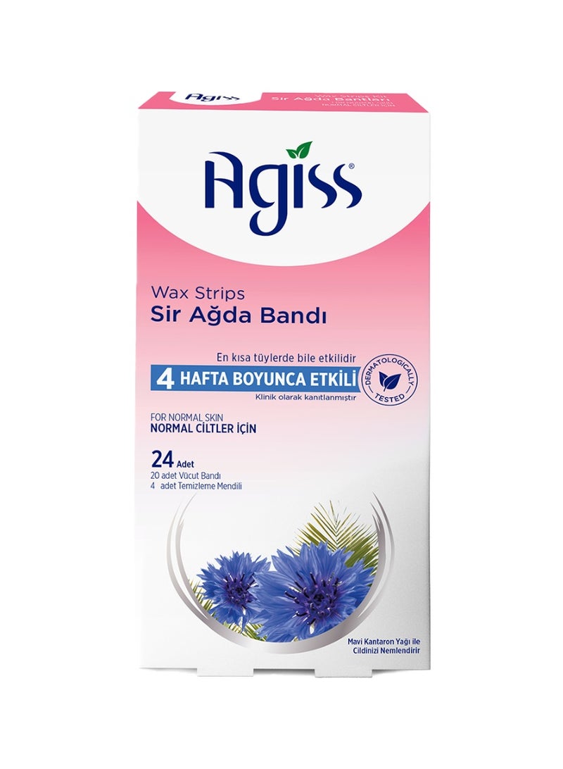 Agiss Wax Strips Kit for Normal Skin – 24 Pcs Cold Wax Strips Set with Face, Body & Bikini Strips + Cleaning Wipes – Long-Lasting Hair Removal up to 4 Weeks – Hypoallergenic & Dermatologically Tested - Image 1