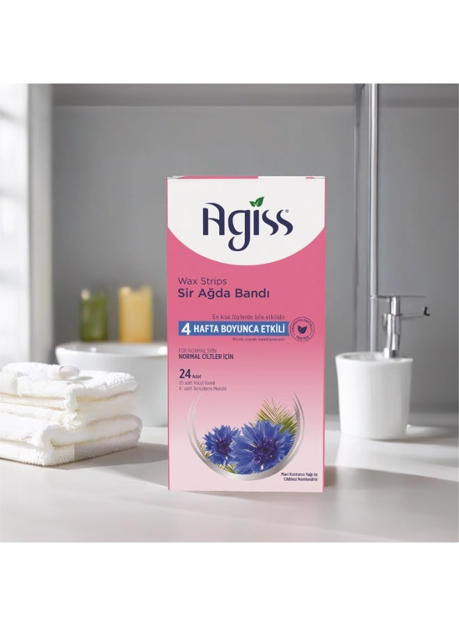 Agiss Wax Strips Kit for Normal Skin – 24 Pcs Cold Wax Strips Set with Face, Body & Bikini Strips + Cleaning Wipes – Long-Lasting Hair Removal up to 4 Weeks – Hypoallergenic & Dermatologically Tested - Image 4