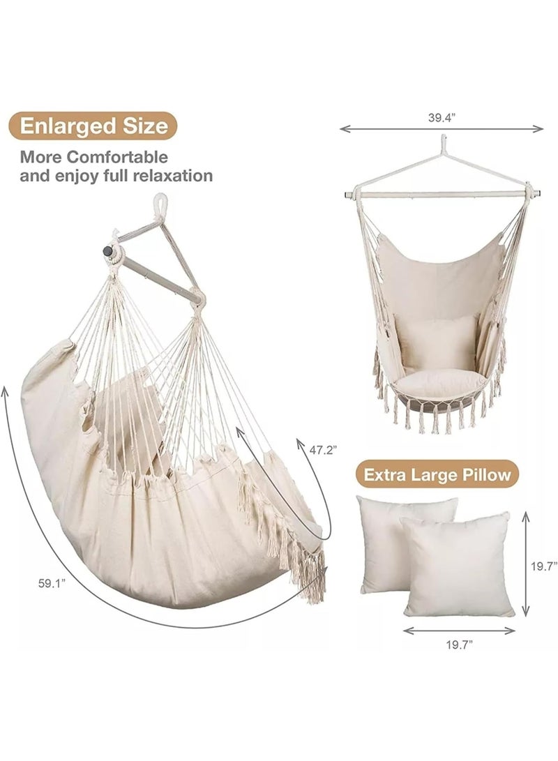 سوفام كرسي معلق لغرفة النوم، 150 كجم كحد أقصى، كرسي معلق باللون البيجي مع وسادتين، كرسي معلق مع جيب ومكريم، كرسي معلق لغرفة النوم، داخلي، خارجي (بيجي) - Image 4