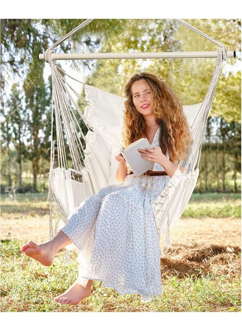 سوفام كرسي معلق لغرفة النوم، 150 كجم كحد أقصى، كرسي معلق باللون البيجي مع وسادتين، كرسي معلق مع جيب ومكريم، كرسي معلق لغرفة النوم، داخلي، خارجي (بيجي) - Image 2