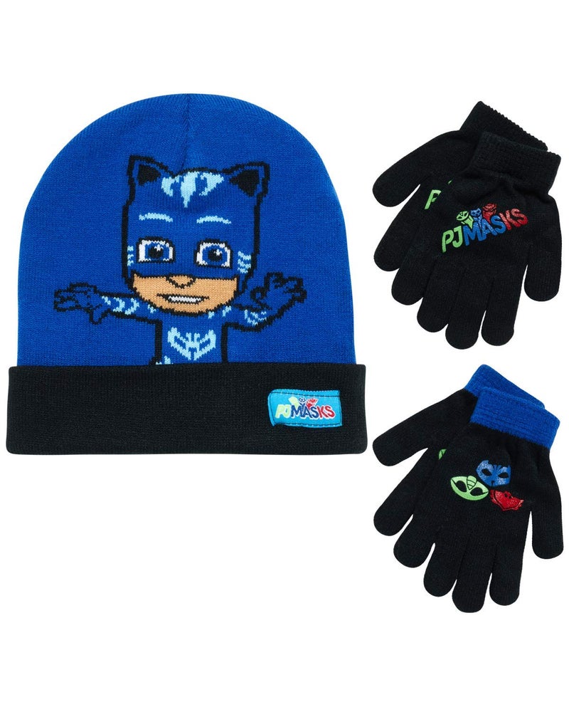 PJMASKS PJ Masks Winter Hat and 2 Pair of Gloves or Mittens Set (Age 2-7), Size Age 4-7, PJ Masks Reversible Gloves - Image 1
