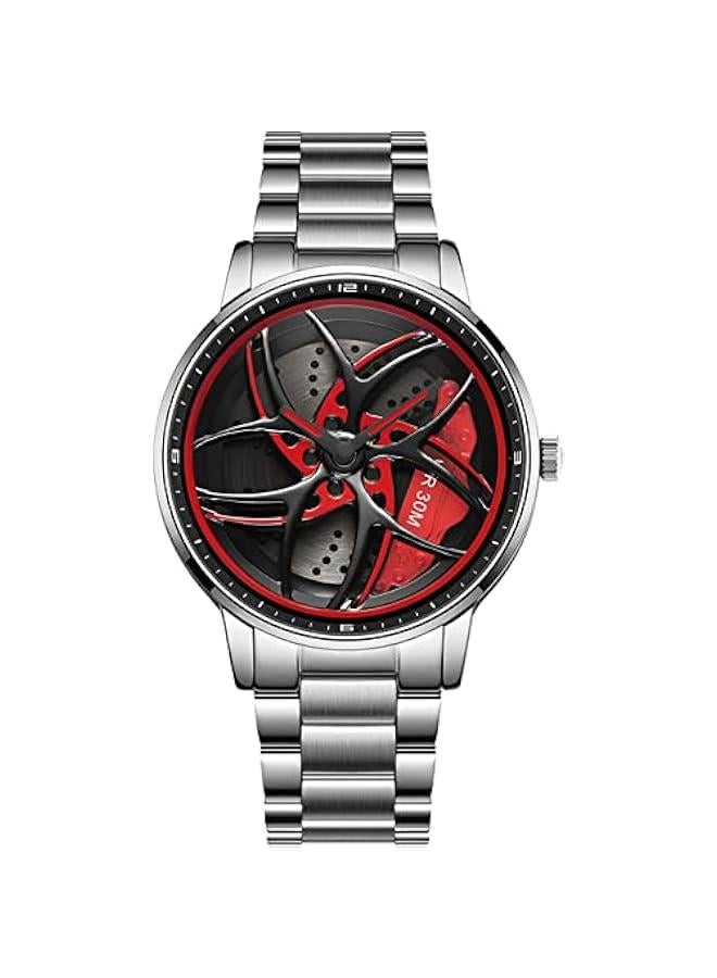 Men's Watch Designer 3D Skeleton Rotation Car Wheel Stainless Steel Leather Band Wrist Watches for Men Analog Quartz Watch Daily Life Waterproof Unique Creative  - Image 1
