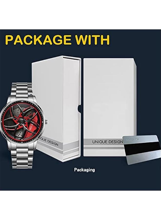 Men's Watch Designer 3D Skeleton Rotation Car Wheel Stainless Steel Leather Band Wrist Watches for Men Analog Quartz Watch Daily Life Waterproof Unique Creative  - Image 5