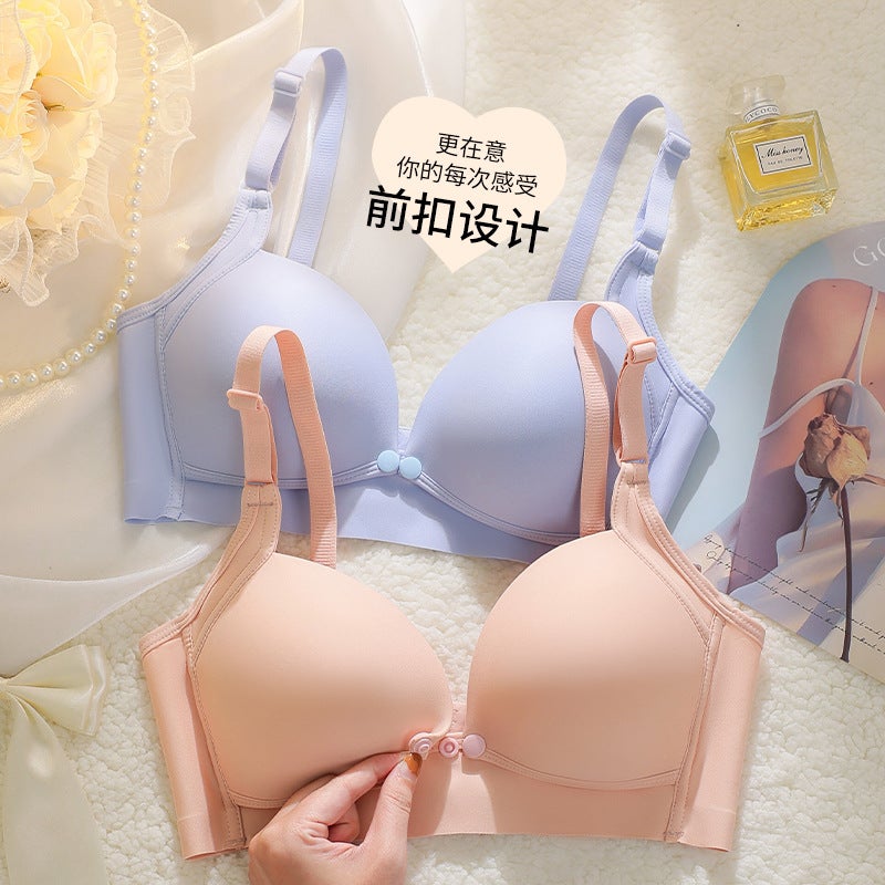 (Two-Piece) Breastfeeding Bra Front Opening Buckle Breastfeeding Gather Anti-Sagging Pregnancy Postpartum Thin Underwear Without Steel Rings - Image 3