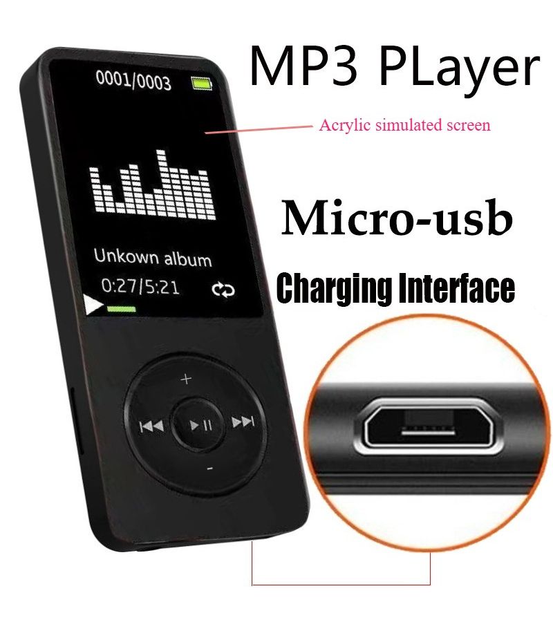 Black Mini Portable MP3 Player With Headphones Charging Cable For Music Audiobooks Outdoor Travel - Image 5