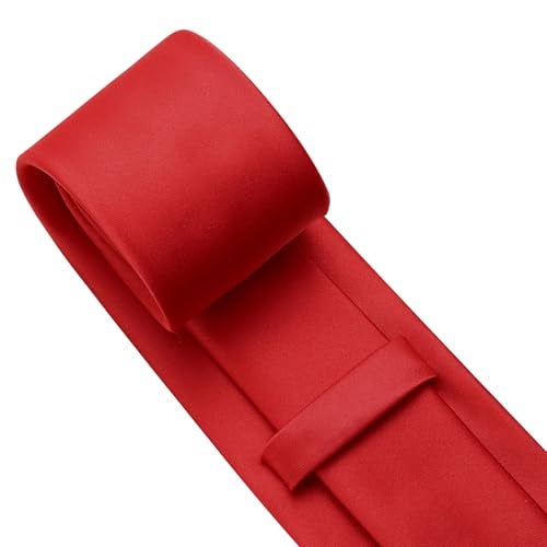 KOOELLE Men's Red Tie Solid Pure Color Plain Formal Red Ties For Men - Image 4