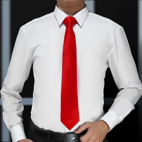 KOOELLE Men's Red Tie Solid Pure Color Plain Formal Red Ties For Men - Image 2