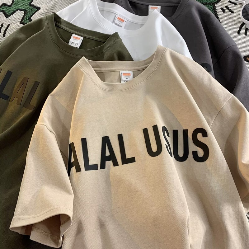 Short-Sleeved Men'S Spring Loose Hong Kong-Style Letters T-Shirt Trendy Brand American-Style Ins Cotton Shirt Printed T-Shirt Round Neck Base Shirt For Men - Image 3