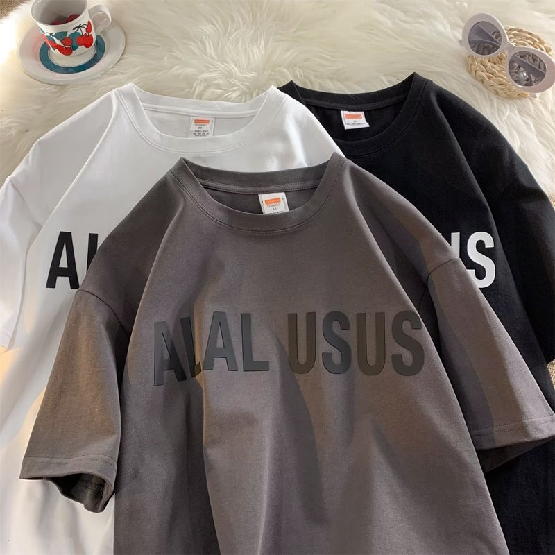 Short-Sleeved Men'S Spring Loose Hong Kong-Style Letters T-Shirt Trendy Brand American-Style Ins Cotton Shirt Printed T-Shirt Round Neck Base Shirt For Men - Image 1