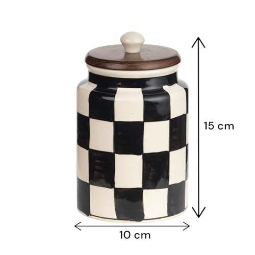 ClayStone Airtight Ceramic Jar - 900ml Each - Wooden Lid - Kitchen Containers for Sugar, Tea, Salt, Pickles, Pulses & More (Black & White) - Image 4