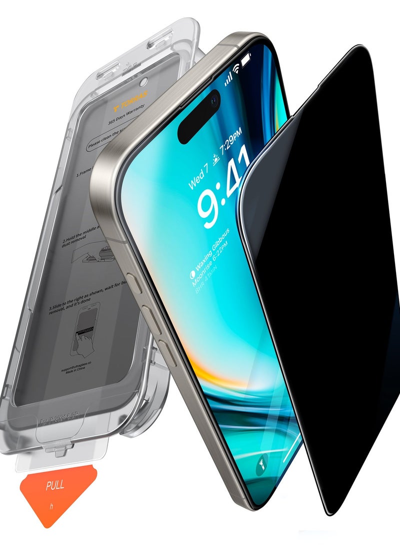 TORRAS Install Master Privacy Series iPhone 17 Pro Max Black Screen Protector – 9H+ Hardness, 25° Anti-Spy, 12FT Drop Protection - Black & O-Stand Spin Series iPhone 17 Pro Max Clear Case – 360° Rotatable Kickstand, MagSafe, Mil-Grade - ClearBundle - Image 2