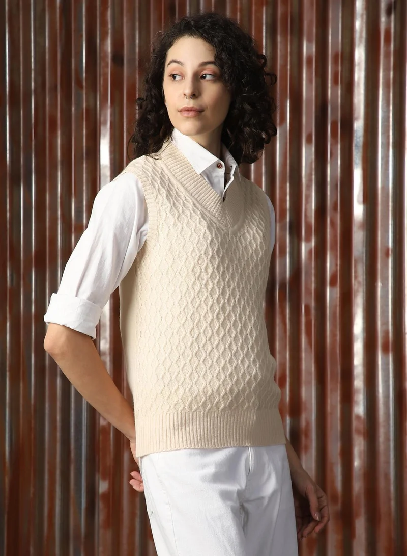 HIGH STAR Women's White 100% Acrylic Solid Sweater