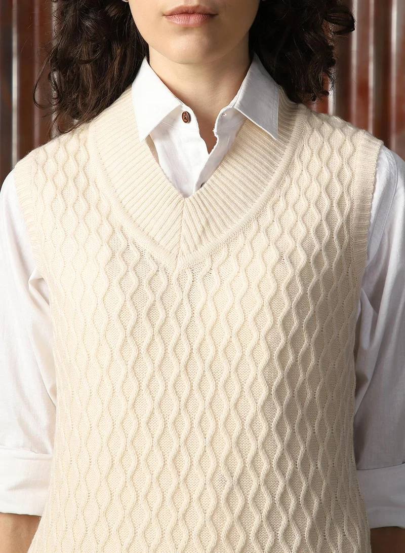 HIGH STAR Women's White 100% Acrylic Solid Sweater