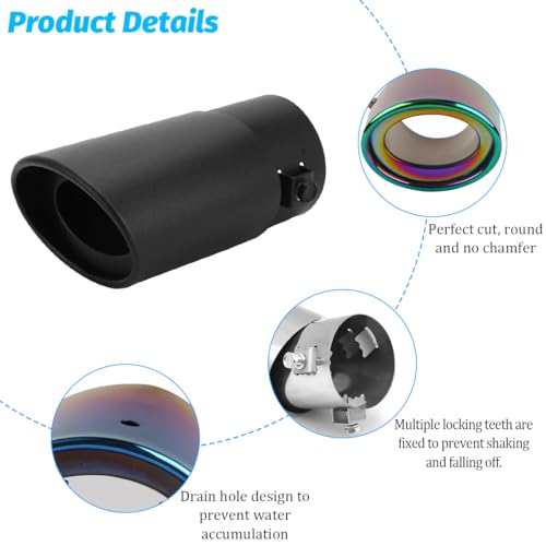 Ywdiml Stainless Steel Car Exhaust Tip, 2.5" Inlet 3" Adjustable Chrome-Plated Vehicle Muffler Finish Exhaust Tailpipe, Automotive Tail Throat Tail Pipe, Universal Fit (Straight/Black) - Image 5