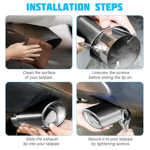Ywdiml Stainless Steel Car Exhaust Tip, 2.5" Inlet 3" Adjustable Chrome-Plated Vehicle Muffler Finish Exhaust Tailpipe, Automotive Tail Throat Tail Pipe, Universal Fit (Straight/Black) - Image 4