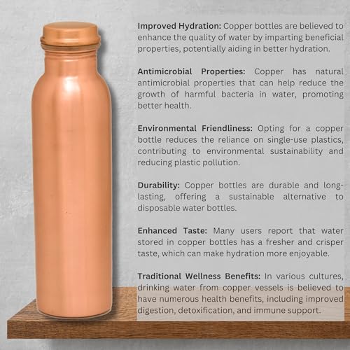 OGGN Pure Copper Water Bottle,Durable & Rust Proof Tamba Bottle for Drinking, Anti-Oxidant Material, Lacquer Coated, Perfect Stylish Office Carrying Bottles - 950 Ml - Image 5