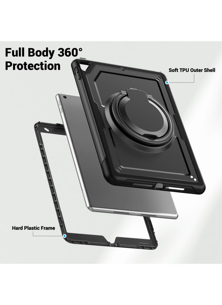 For iPad 10.2 (2021)/(2020)/(2019)/iPad Pro 10.5-inch (2017)/iPad Air 10.5 inch Case with Strap Kickstand PC+TPU Tablet Cover - Black - Image 3
