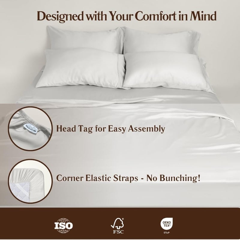 ArthCrafted 100% Austrian Eucalyptus Sheets Queen Size 4PC  Tencel Sheets Queen Size  Tencel Lyocell Sheets  Tencel Bed Sheets Softer Than Silk Sheets  18"" Deep Pocket Queen Sheets Set (Cool Grey) - Image 3