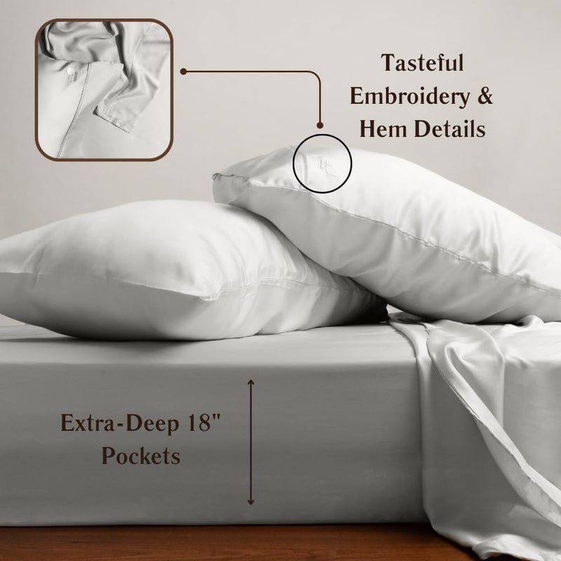 ArthCrafted 100% Austrian Eucalyptus Sheets Queen Size 4PC  Tencel Sheets Queen Size  Tencel Lyocell Sheets  Tencel Bed Sheets Softer Than Silk Sheets  18"" Deep Pocket Queen Sheets Set (Cool Grey) - Image 4