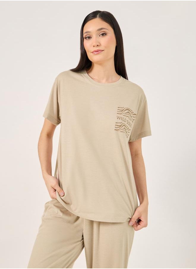 Styli Wild Soul Graphic T-Shirt and Cuffed Pyjama Set  - Image 3