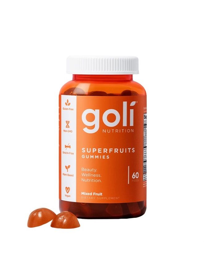 Goli مكمل غذائي، فيتامين جومي سوبر فواكه للجمال - 60 حبة - مكونات تعزز الكولاجين - فواكه مختلطة، نباتي، قائم على النباتات، غير معدّل وراثيًا، خالي من الغلوتين وخالي من الجيلاتين - Image 1