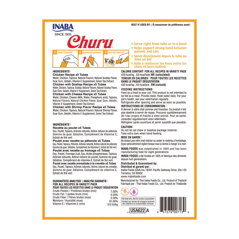 INABA Churu Cat Treats, Grain-Free, Lickable, Squeezable Creamy PurÃ©e Cat Treat/Topper with Vitamin E & Taurine, 0.5 Ounces Each Tube, 20 Tubes, Chicken Variety - Image 2